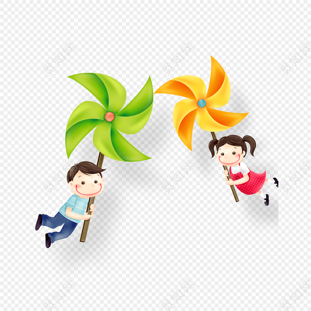 迎新绿色环保清洁保护风车卡通素材