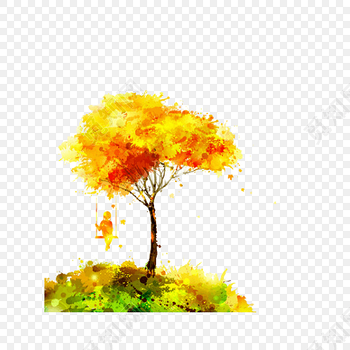 彩色卡通画枫树素材