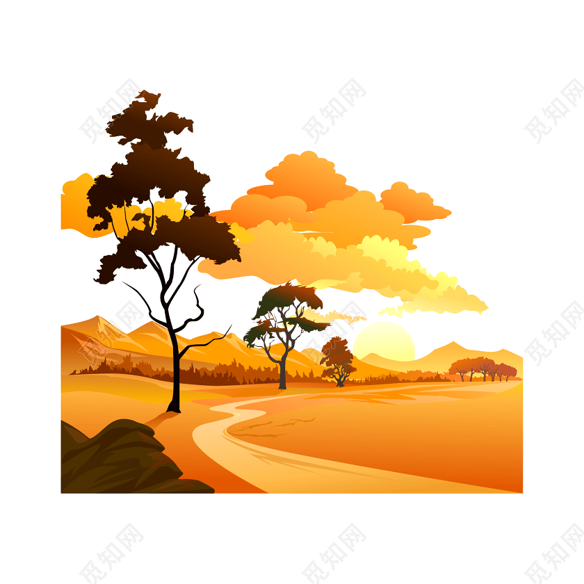 日落秋景风景画