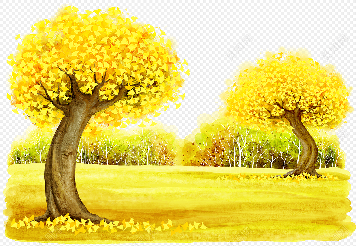Ginkgo Tree PNG Picture, Autumn Plant Ginkgo Tree Hand Painted ...