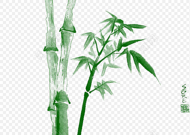 绿色水墨手绘竹子免抠素材