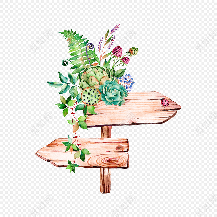 卡通木质指示牌水彩插画