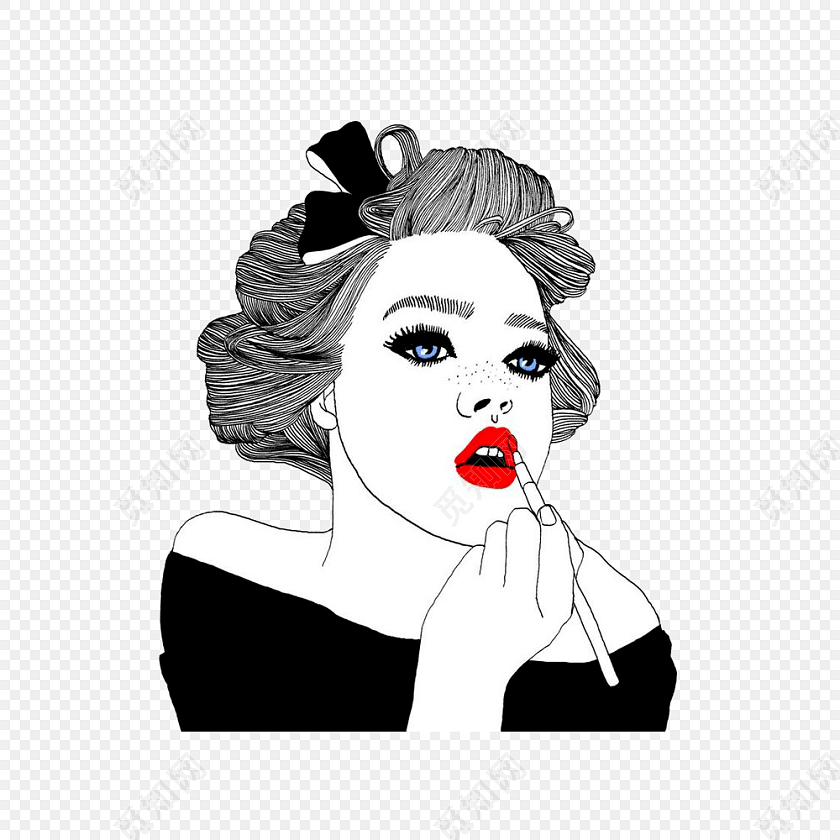 美女化妆手绘插画免费下载_png素材_觅知网