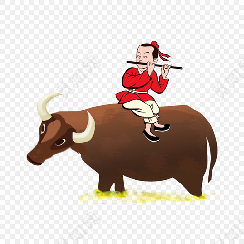 牧童吹笛矢量素材