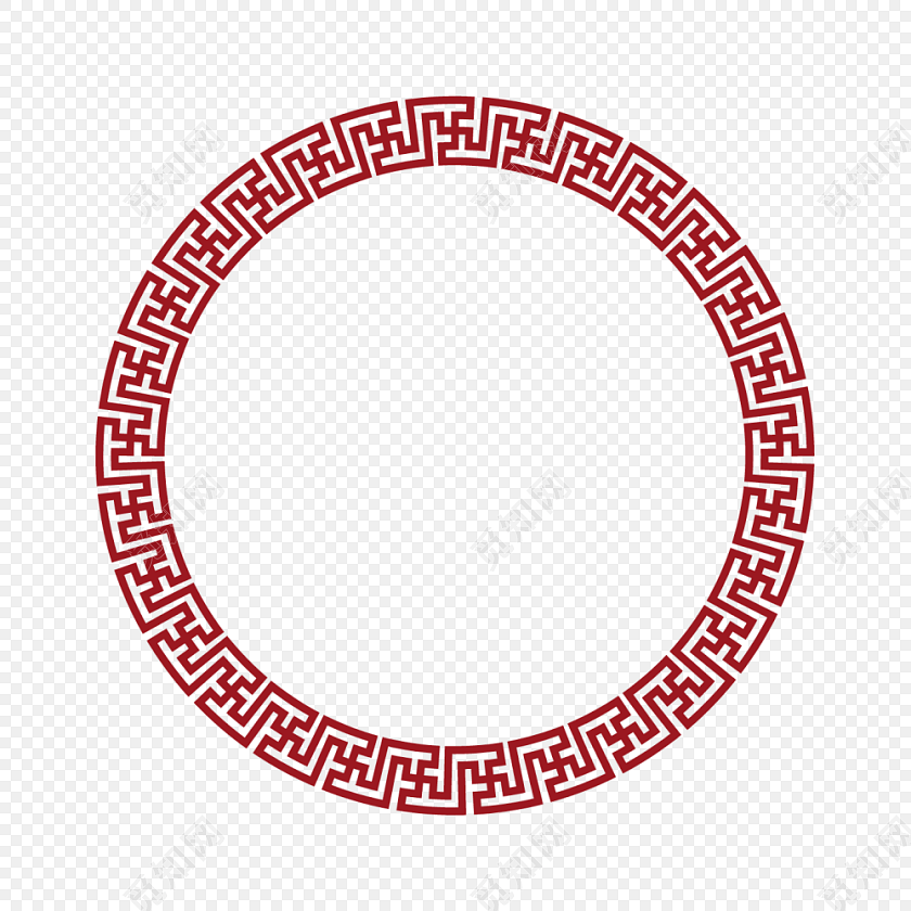 红色圆环 新年回形纹花纹 古风圆形框png 春节png素材