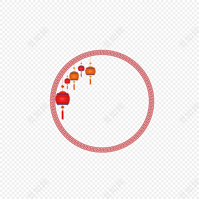 红色圆环 新年回形纹花纹 古风圆形框png 春节png素材
