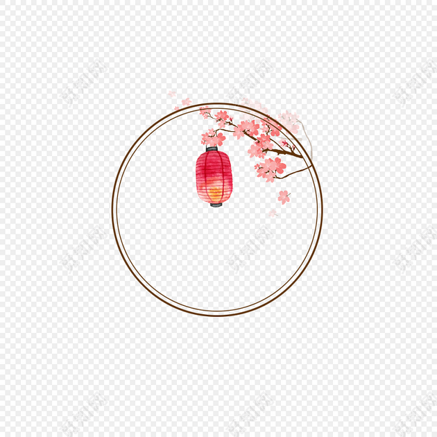 圆环 古风圆形框png 春节png素材 回纹圆 古风套图 灯笼 梅花