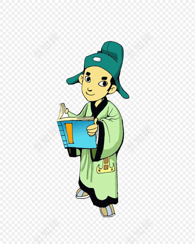 古代手绘男孩读书元素