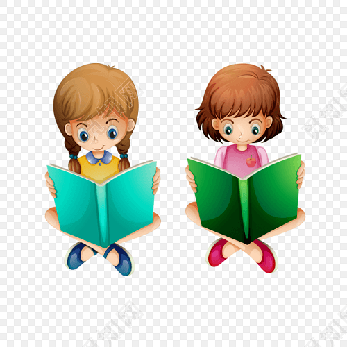 卡通可爱小女孩十分专注的看书阅读png