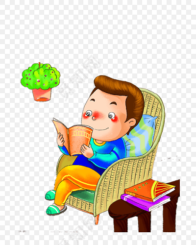 卡通男孩坐椅子上看书素材
