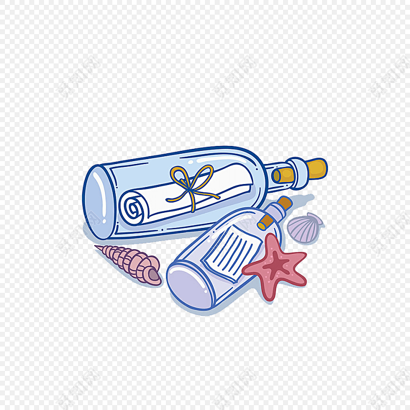 手绘风彩色漂流瓶矢量素材