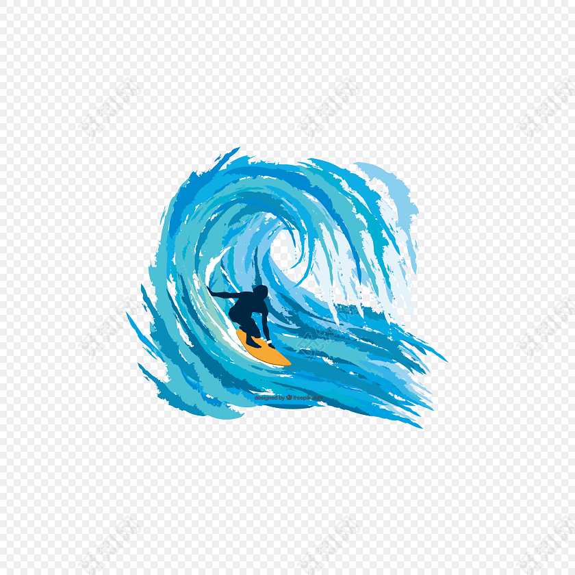 矢量水浪和冲浪的人波浪海浪素材