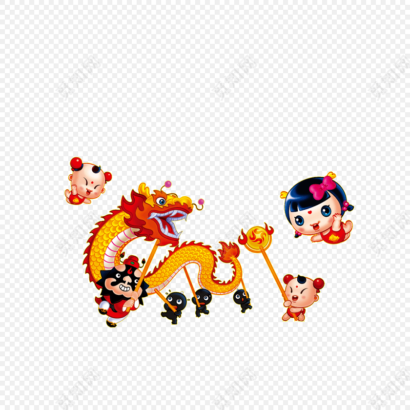 卡通手绘舞龙元素