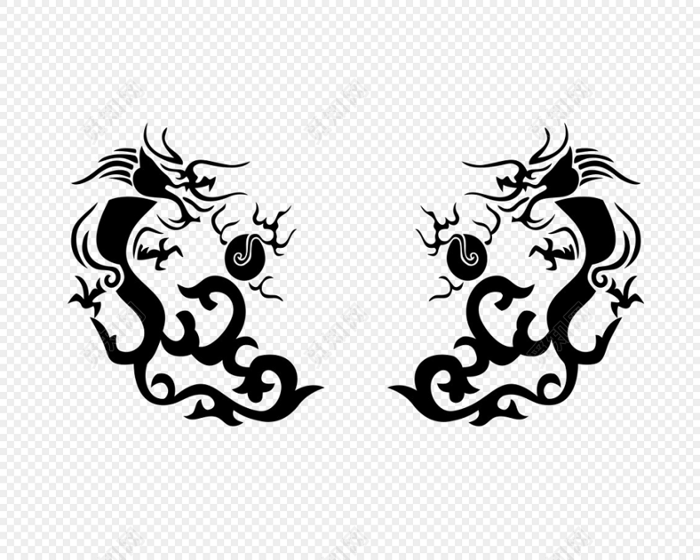 龙花纹剪纸png
