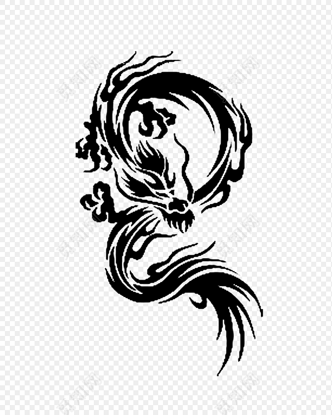龙花纹剪纸图案元素png