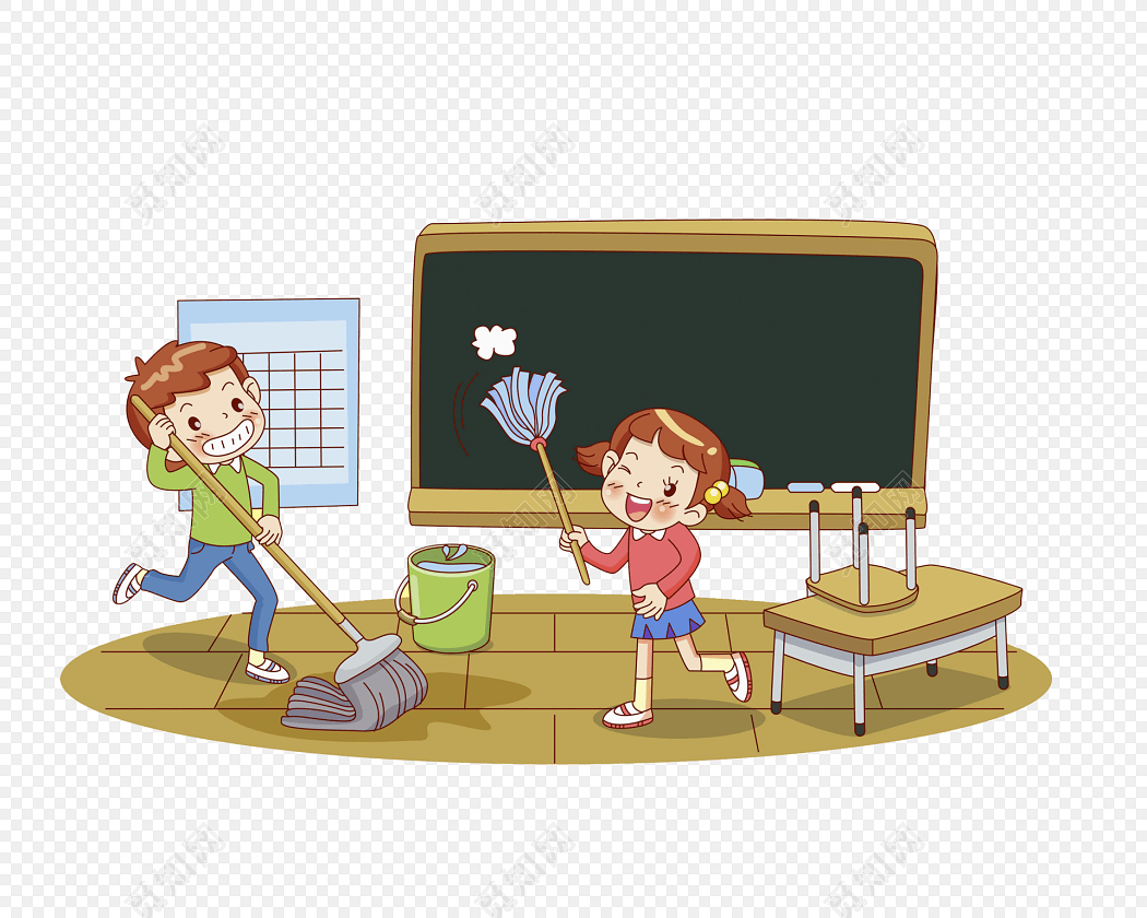 卡通学生打扫素材元素