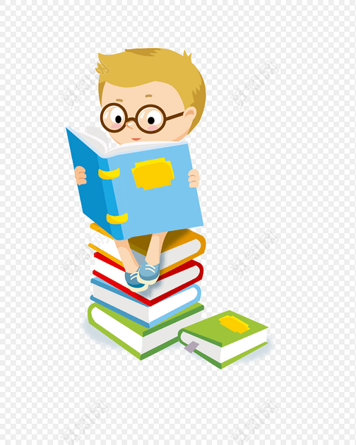 卡通手绘学生男孩看书阅读矢量元素