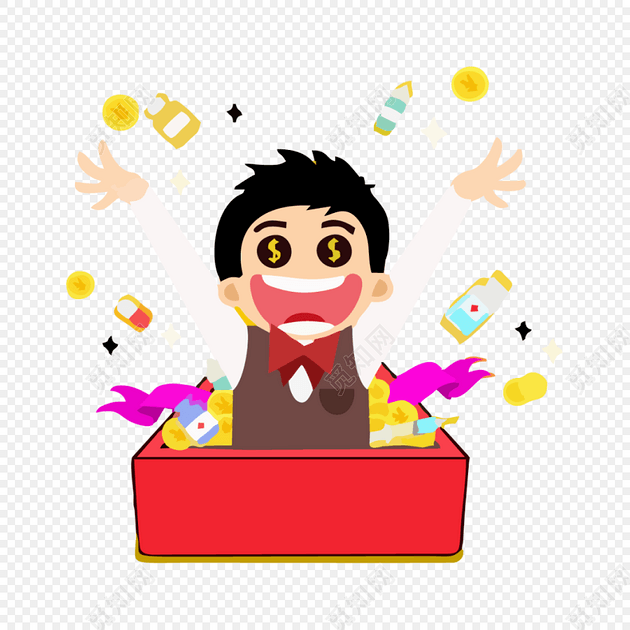 彩色卡通中奖插画素材