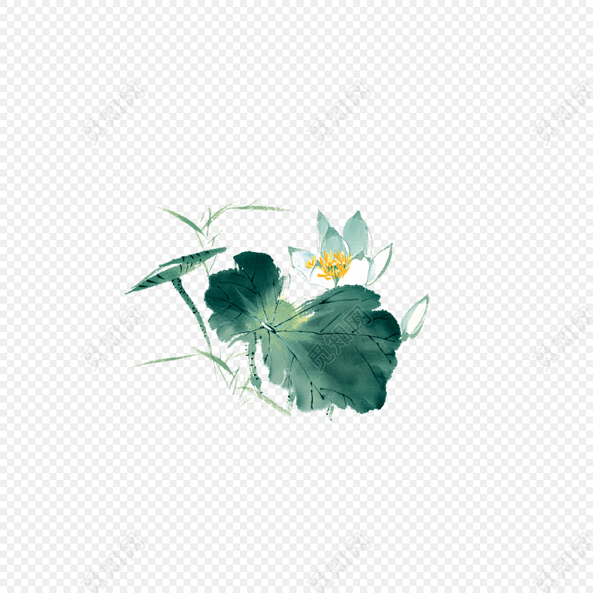 彩墨荷花免抠图素材