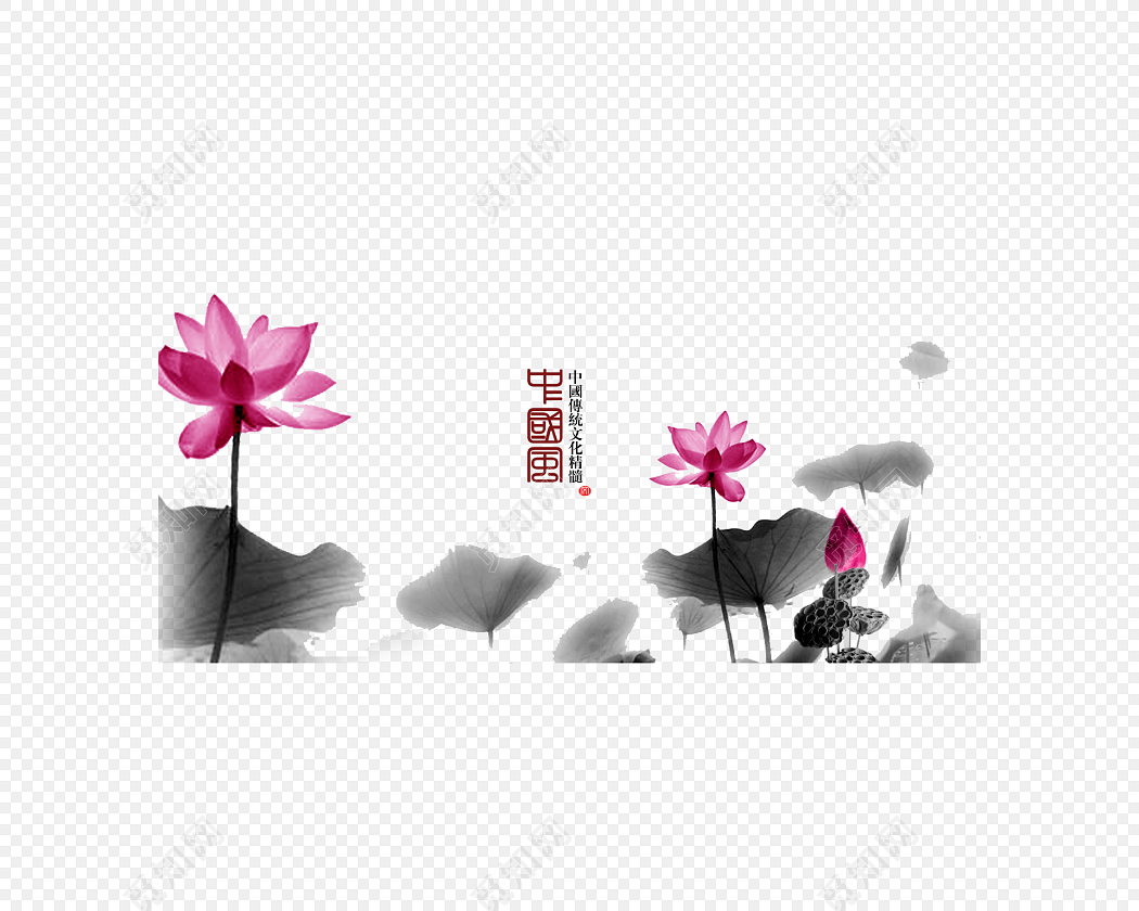 中国风水墨荷花海报素材