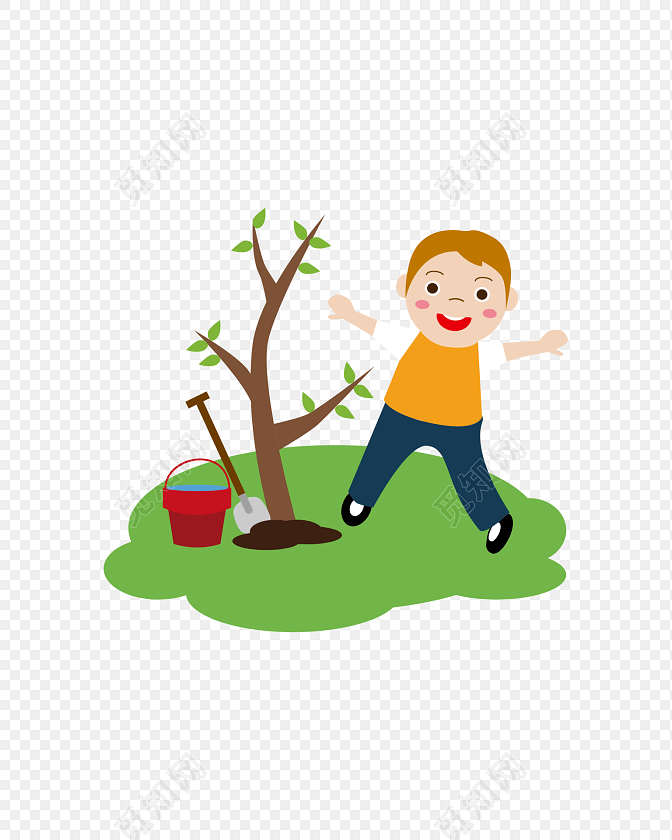 小朋友植树免抠素材