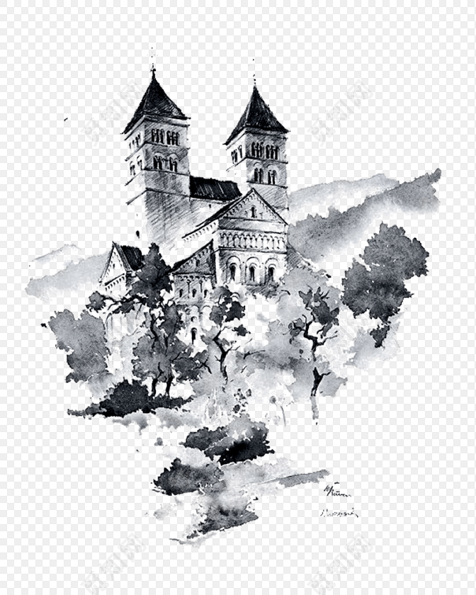 水墨现代建筑