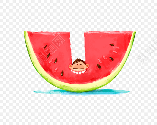 卡通吃西瓜插画