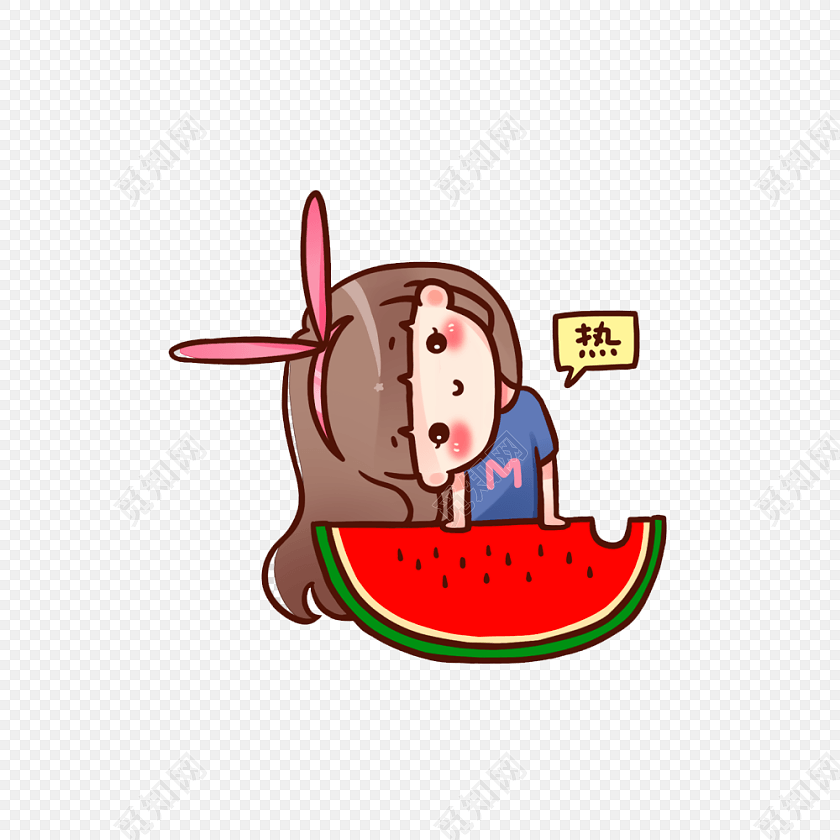 卡通小女孩吃西瓜插画