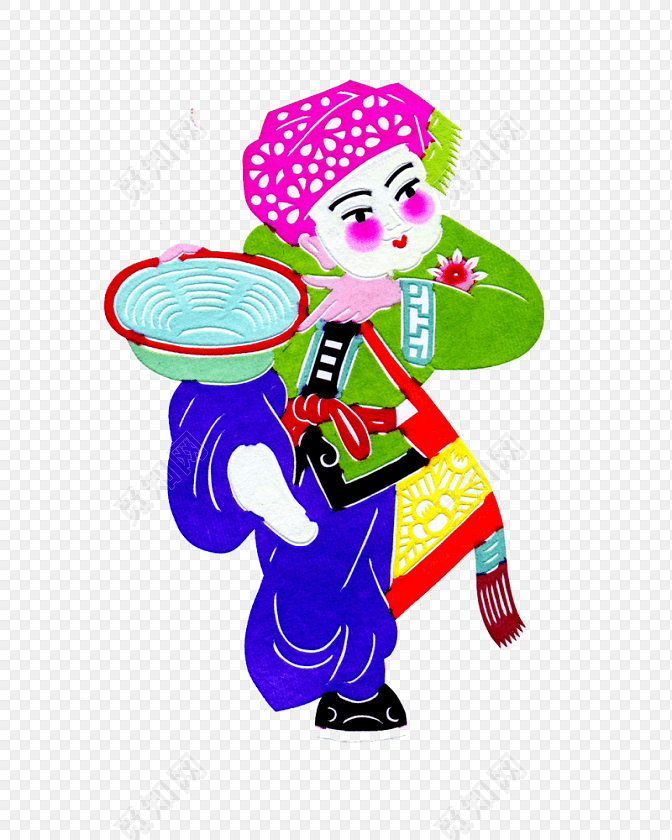 傣族泼水节民族风人偶插画