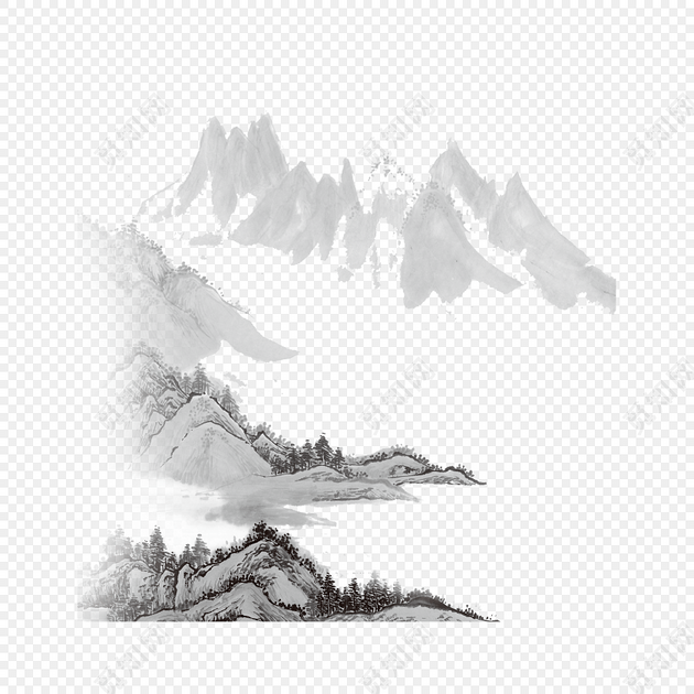 淡墨山峰水墨画