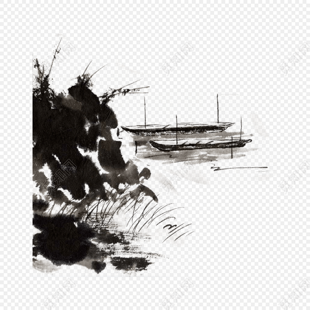 小船水墨画