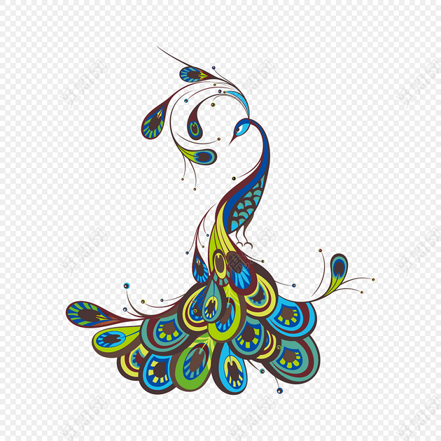 手绘卡通孔雀插画素材