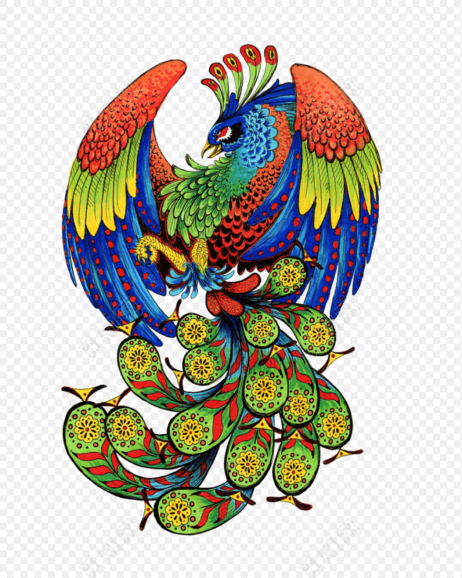 手绘绚丽孔雀插画素材