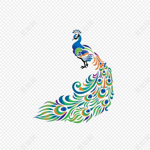 卡通彩色孔雀插画素材