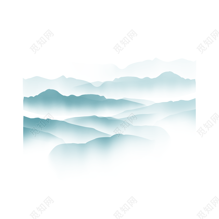 淡青色古风群山素材