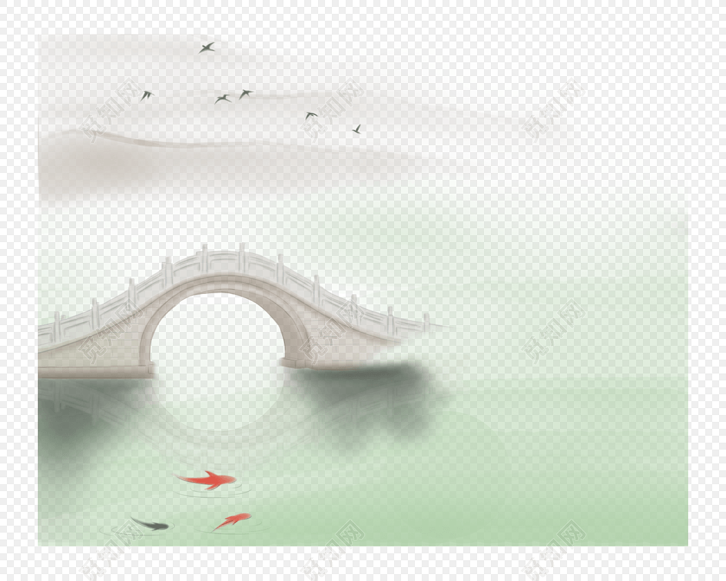 古风小桥流水风景图素材