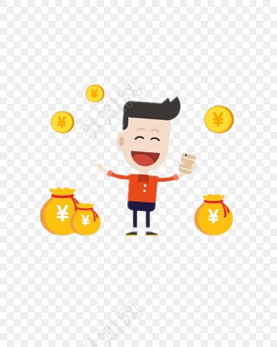 卡通人物金币钱袋子素材