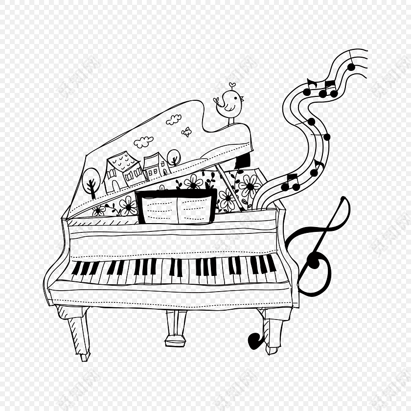 手绘乐器钢琴音乐音符素材