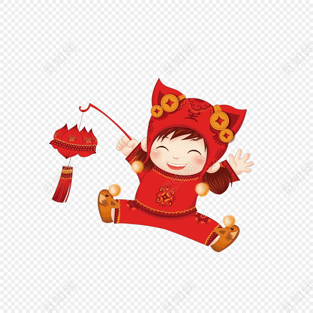 红色喜庆卡通小孩灯笼