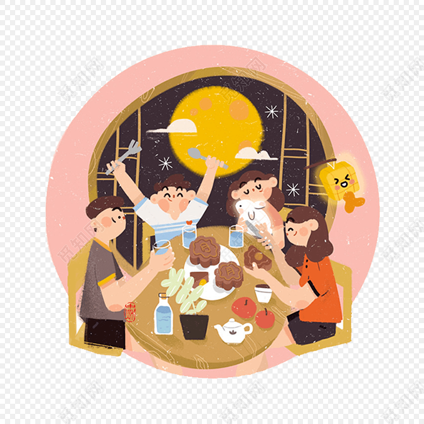 卡通中秋团圆