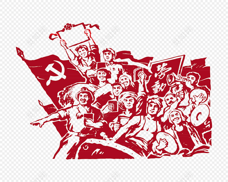 红色手绘劳动人民插画素材