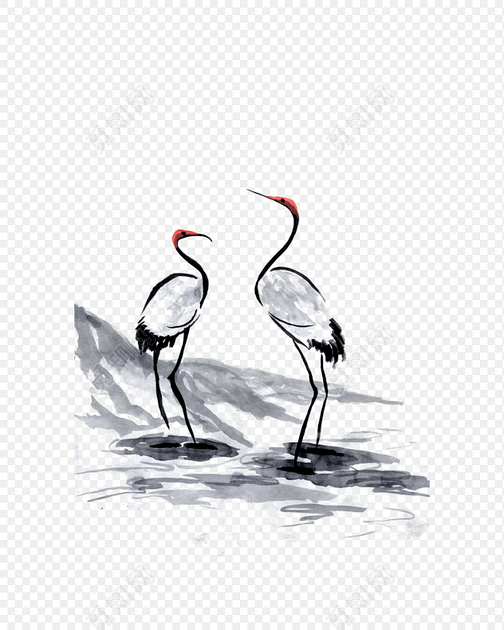 古风水墨仙鹤简笔画素材