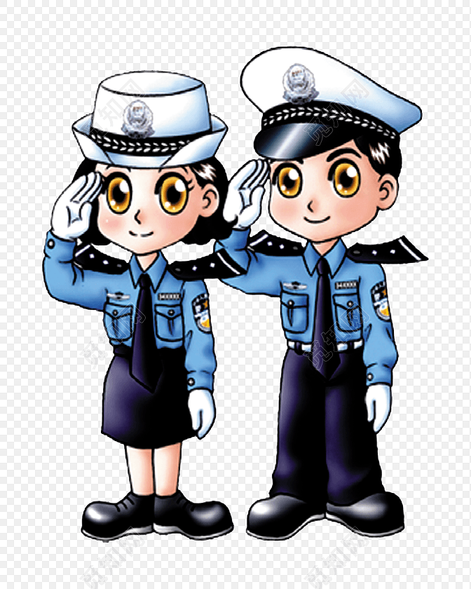 蓝色制服敬礼的警察人物形象