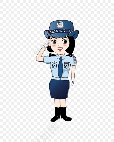 蓝色制服的女警察敬礼形象