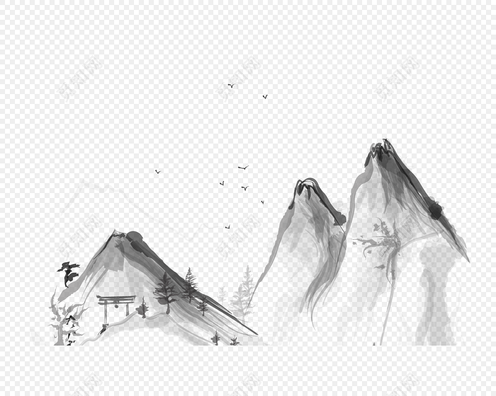 水墨古风山水画装饰