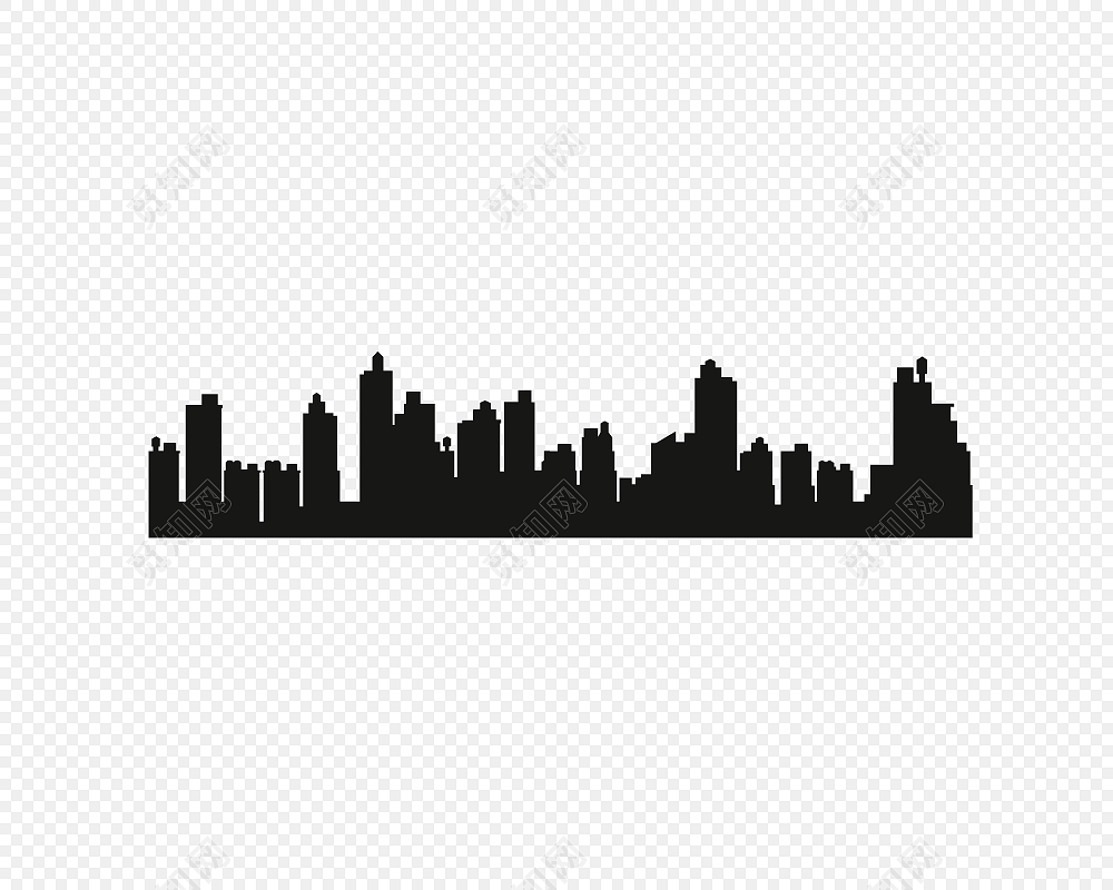 黑白城市建筑剪影矢量素材