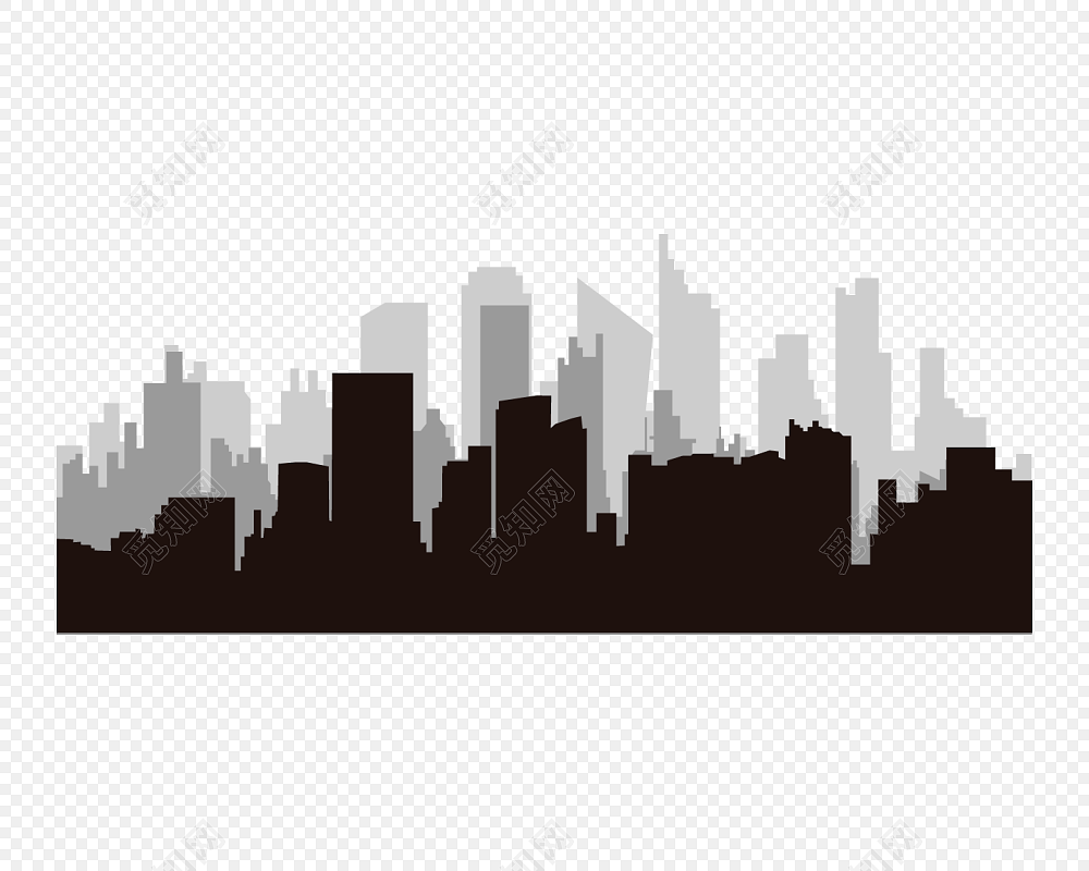 黑白城市建筑剪影素材