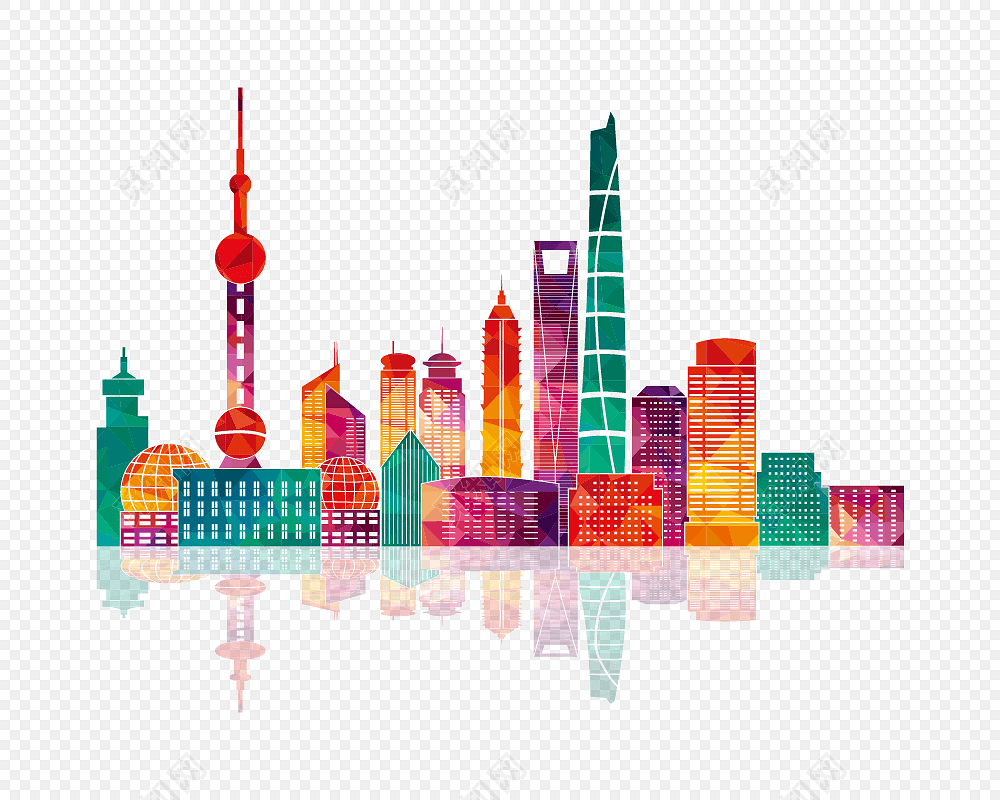 魅力城市彩色建筑剪影矢量素材