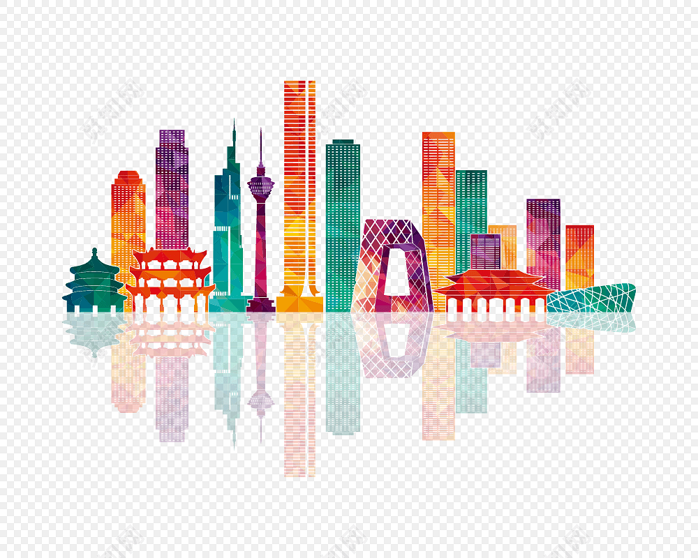 北京标志建筑彩色几何插画