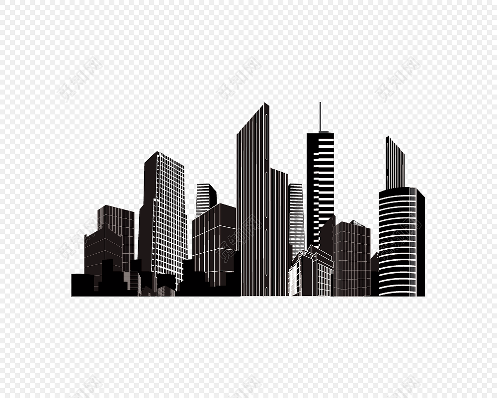 黑白城市建筑高楼大厦剪影矢量素材